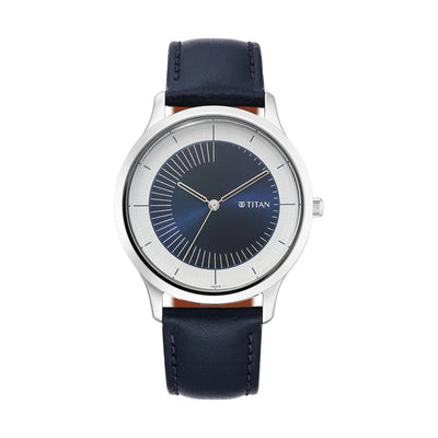 Jam Tangan Tali Kulit Dail Biru Yin & Yang Titan untuk Lelaki