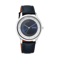 Jam Tangan Tali Kulit Dail Biru Yin & Yang Titan untuk Lelaki