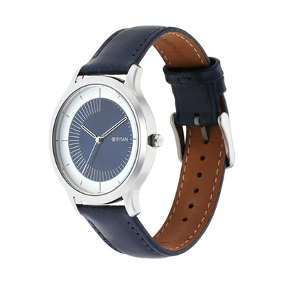 Jam Tangan Tali Kulit Dail Biru Yin & Yang Titan untuk Lelaki