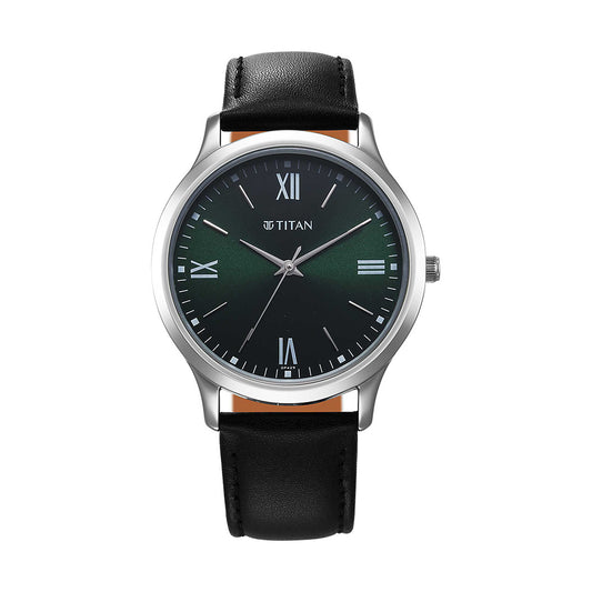 Titan Karishma Quartz Analog Green Dial Leather Strap Watch for Men