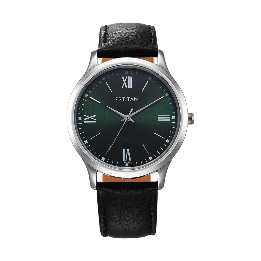 Titan Karishma Quartz Analog Green Dial Leather Strap Watch for Men