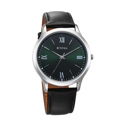 Titan Karishma Quartz Analog Green Dial Leather Strap Watch for Men