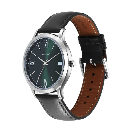 Titan Karishma Quartz Analog Green Dial Leather Strap Watch for Men