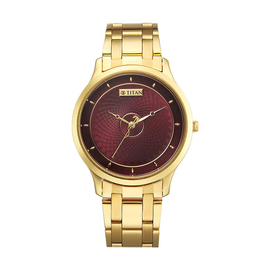 Titan Tet Red Dial Stainless Steel Strap Watch for Men