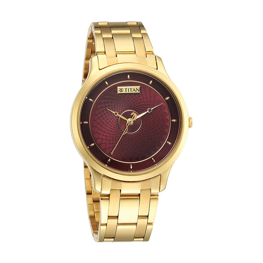 Titan Tet Red Dial Stainless Steel Strap Watch for Men