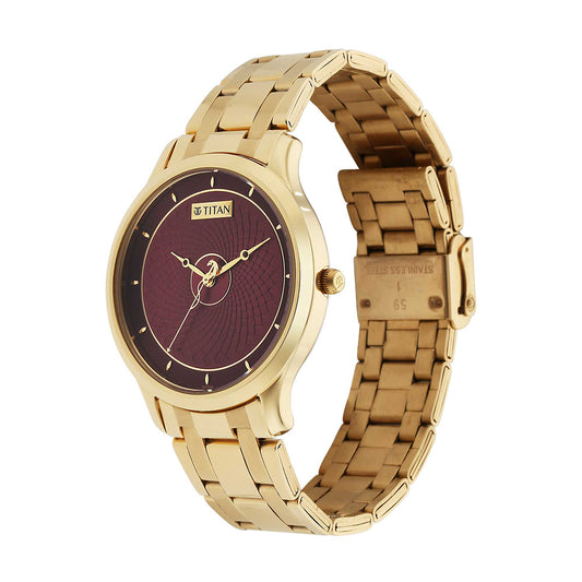 Titan Tet Red Dial Stainless Steel Strap Watch for Men