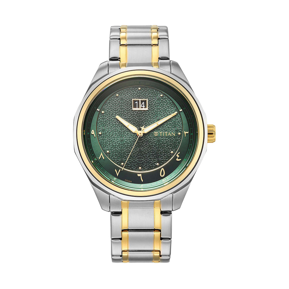 Titan Noor Collection Green Dial Stainless Steel Strap Watch for Men