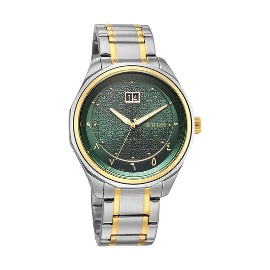 Titan Noor Collection Green Dial Stainless Steel Strap Watch for Men