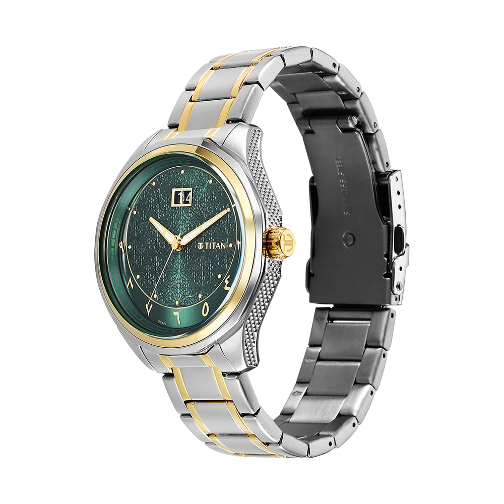 Titan Noor Collection Green Dial Stainless Steel Strap Watch for Men