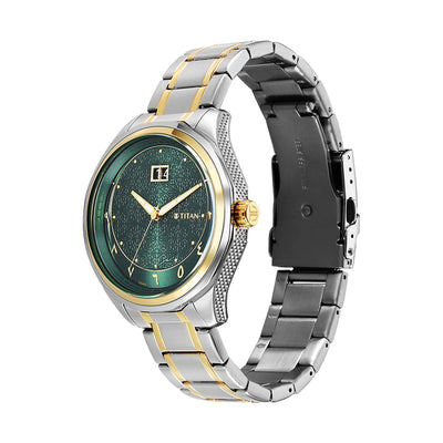 Titan Noor Collection Green Dial Stainless Steel Strap Watch for Men