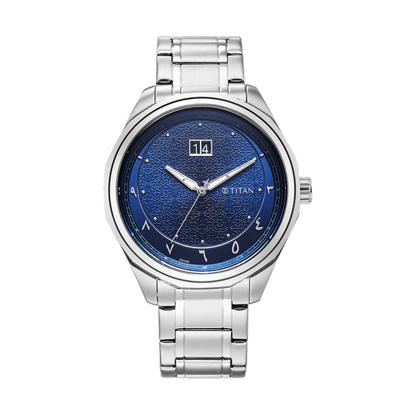 Titan Noor Collection Blue Dial Stainless Steel Strap Watch for Men