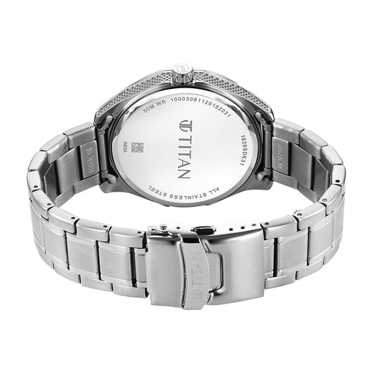 Titan Noor Collection Blue Dial Stainless Steel Strap Watch for Men