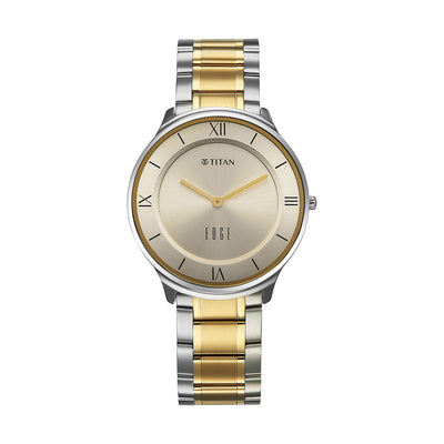Jam Tangan Lelaki Tali Keluli Tahan Karat Dail Champagne Titan Edge Gleam