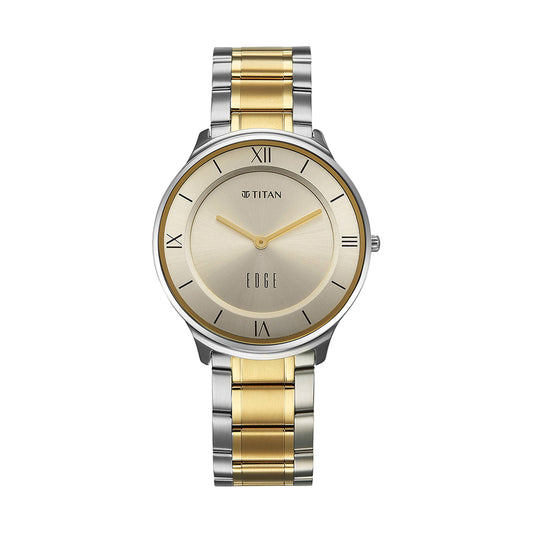 Titan Edge Gleam Champagne Dial Stainless Steel Strap Watch for Men