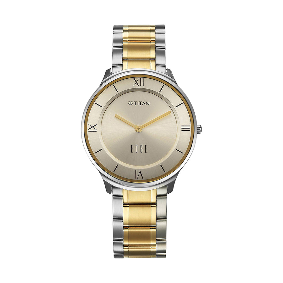 Jam Tangan Lelaki Tali Keluli Tahan Karat Dail Champagne Titan Edge Gleam