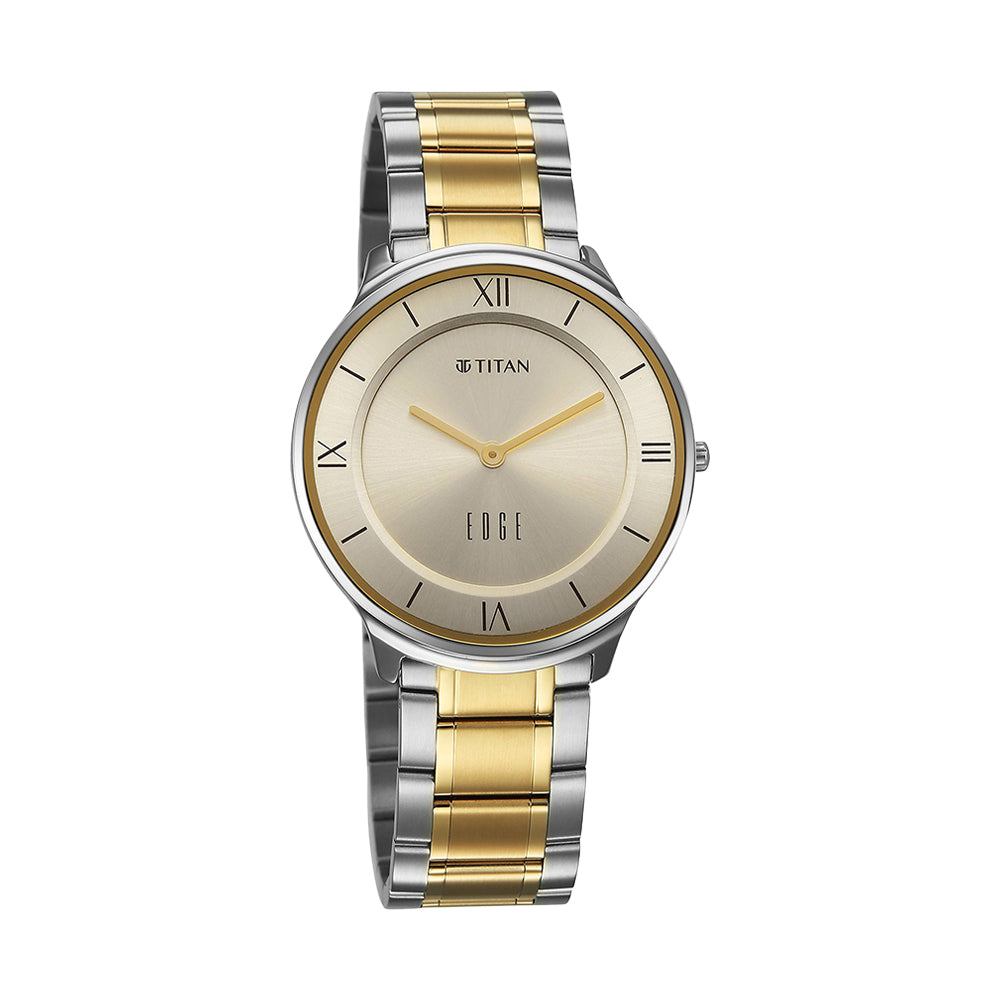 Jam Tangan Lelaki Tali Keluli Tahan Karat Dail Champagne Titan Edge Gleam