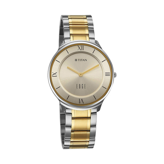 Titan Edge Gleam Champagne Dial Stainless Steel Strap Watch for Men
