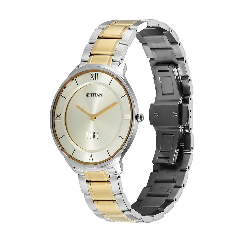 Jam Tangan Lelaki Tali Keluli Tahan Karat Dail Champagne Titan Edge Gleam