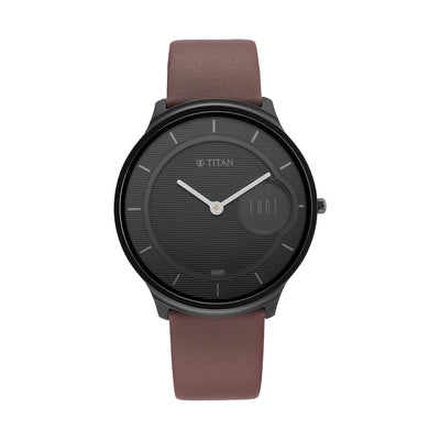 Jam Tangan Tali Kulit Lelaki Titan Edge Baseline Dail Hitam