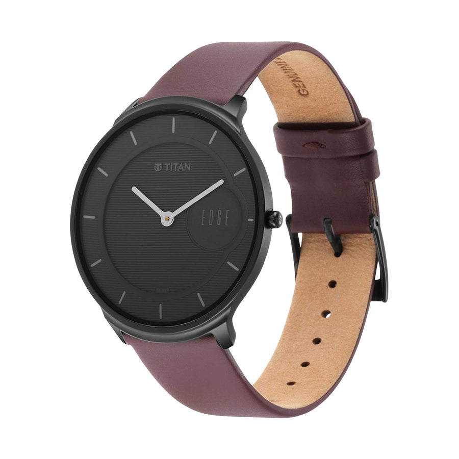 Jam Tangan Tali Kulit Lelaki Titan Edge Baseline Dail Hitam