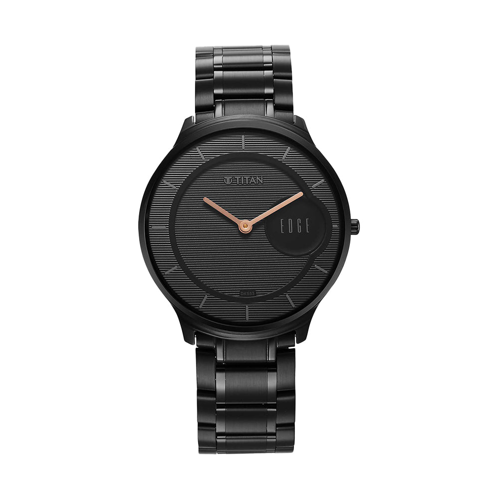 Jam Tangan Lelaki Tali Keluli Tahan Karat Dail Hitam Logam Titan Edge
