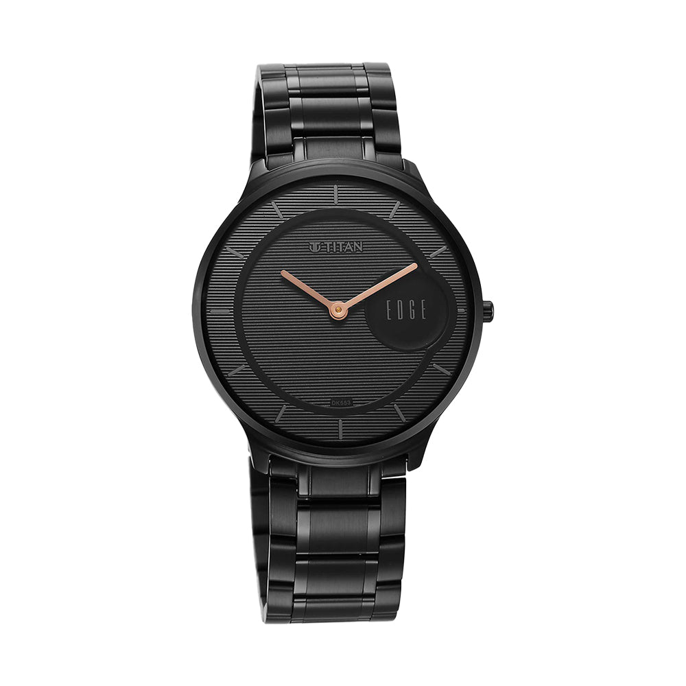 Jam Tangan Lelaki Tali Keluli Tahan Karat Dail Hitam Logam Titan Edge