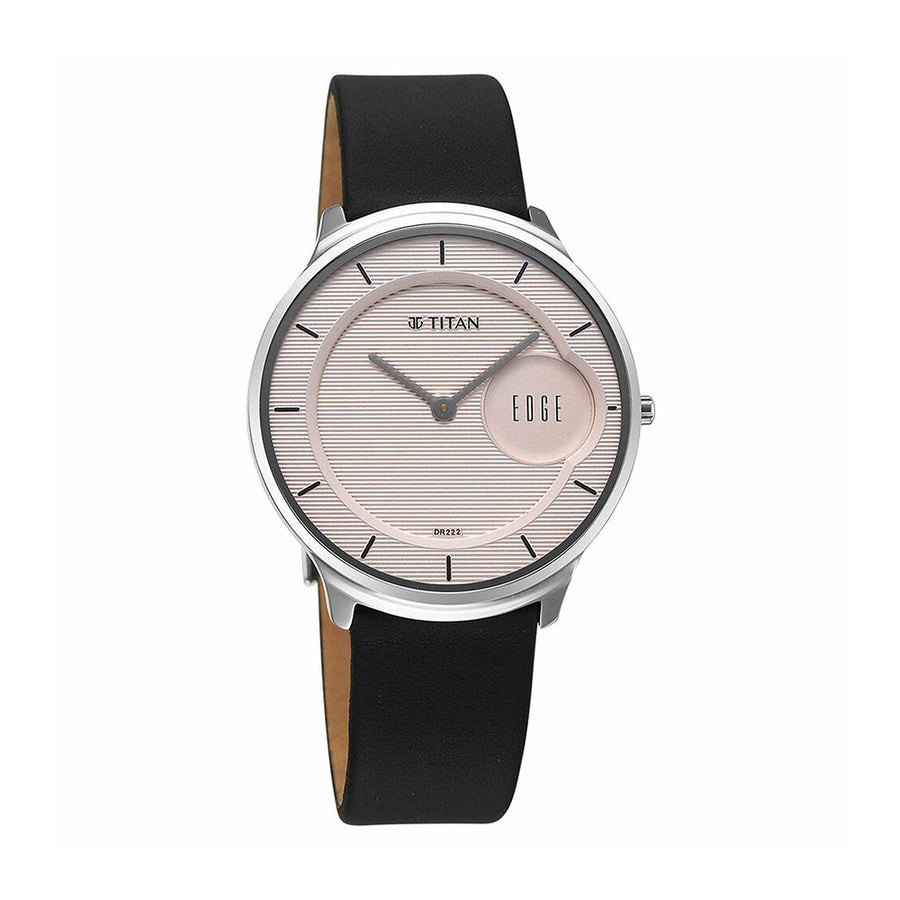 Titan Edge Murals Pink Dial Leather Strap Watch for Men