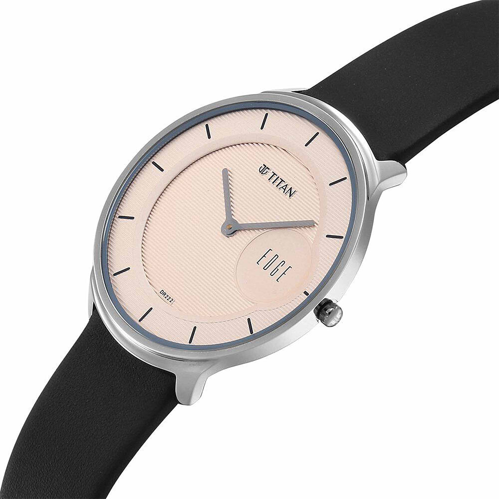 Titan Edge Murals Pink Dial Leather Strap Watch for Men