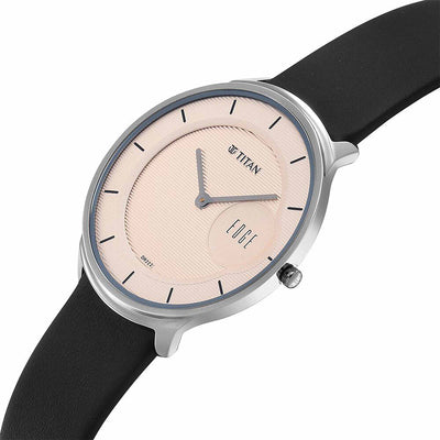 Titan Edge Murals Pink Dial Leather Strap Watch for Men
