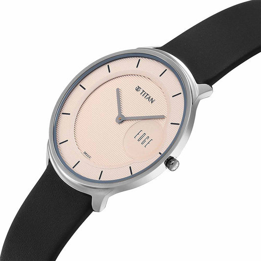 Titan Edge Murals Pink Dial Leather Strap Watch for Men