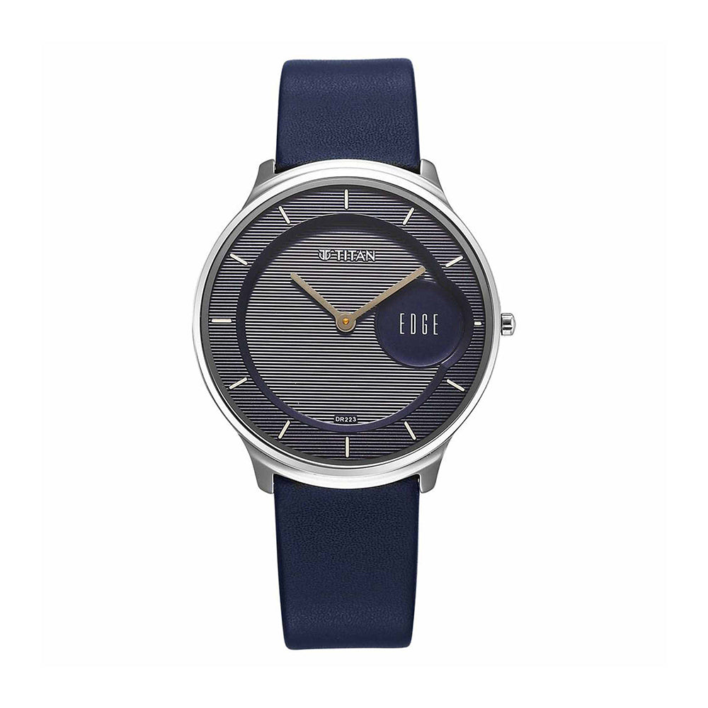 Titan Edge Murals Blue Dial Leather Strap Watch for Men