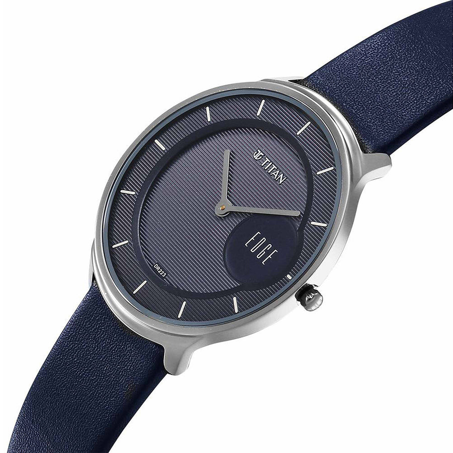 Titan Edge Murals Blue Dial Leather Strap Watch for Men