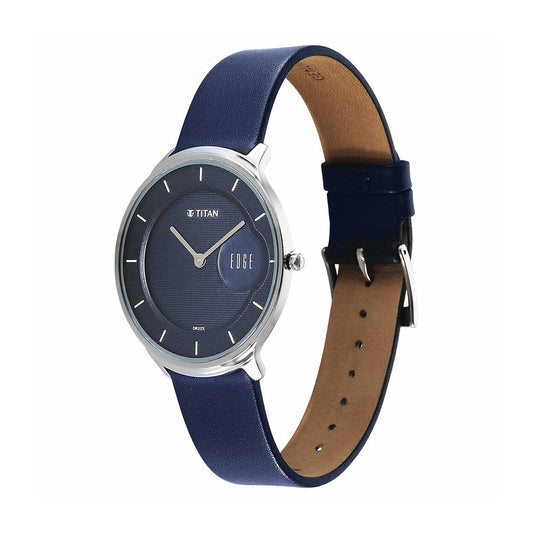 Titan Edge Murals Blue Dial Leather Strap Watch for Men