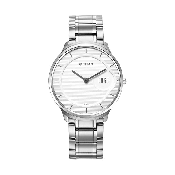 Jam Tangan Tali Keluli Tahan Karat Dail Perak Logam Titan Edge untuk Lelaki