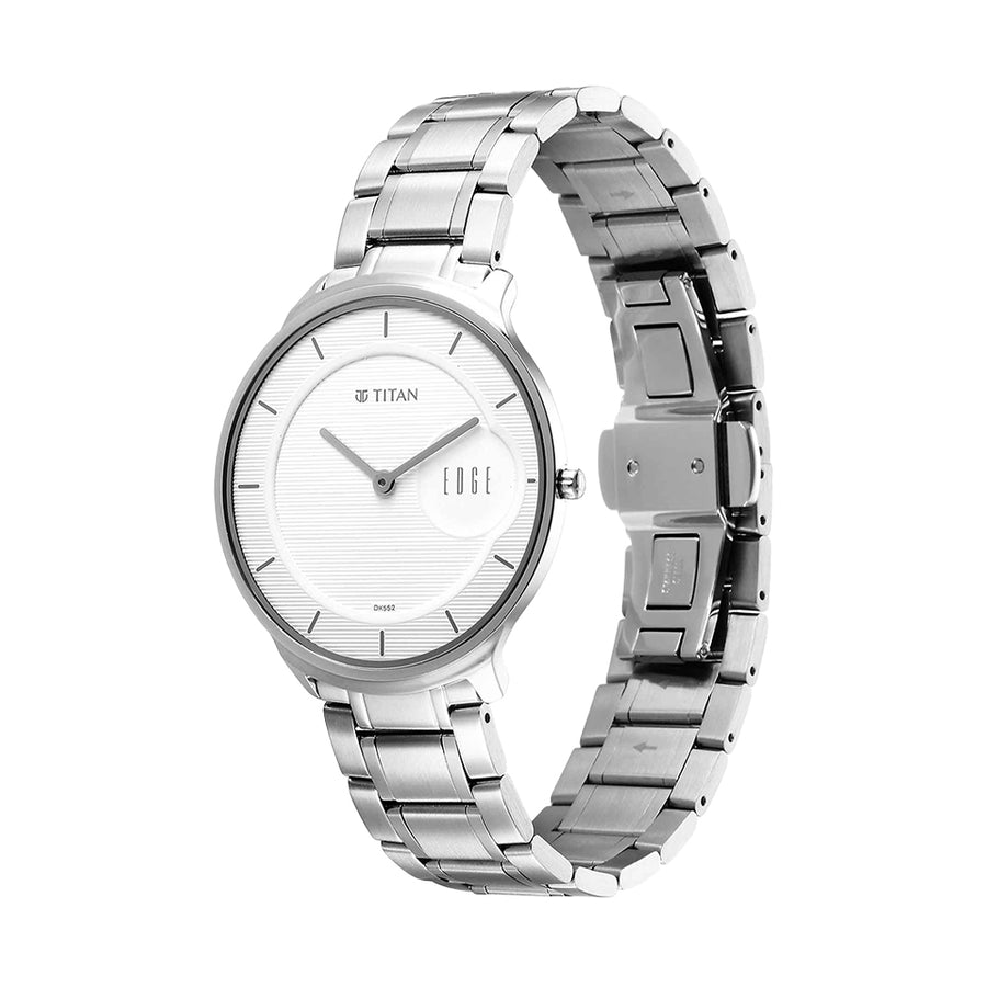 Jam Tangan Tali Keluli Tahan Karat Dail Perak Logam Titan Edge untuk Lelaki