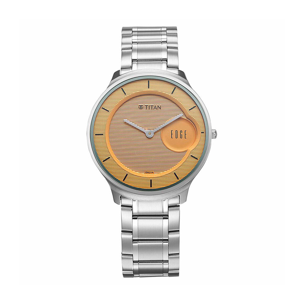 Titan Edge Murals Yellow Dial Stainless Steel Strap Watch for Men