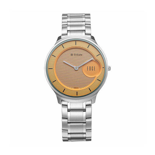 Titan Edge Murals Yellow Dial Stainless Steel Strap Watch for Men