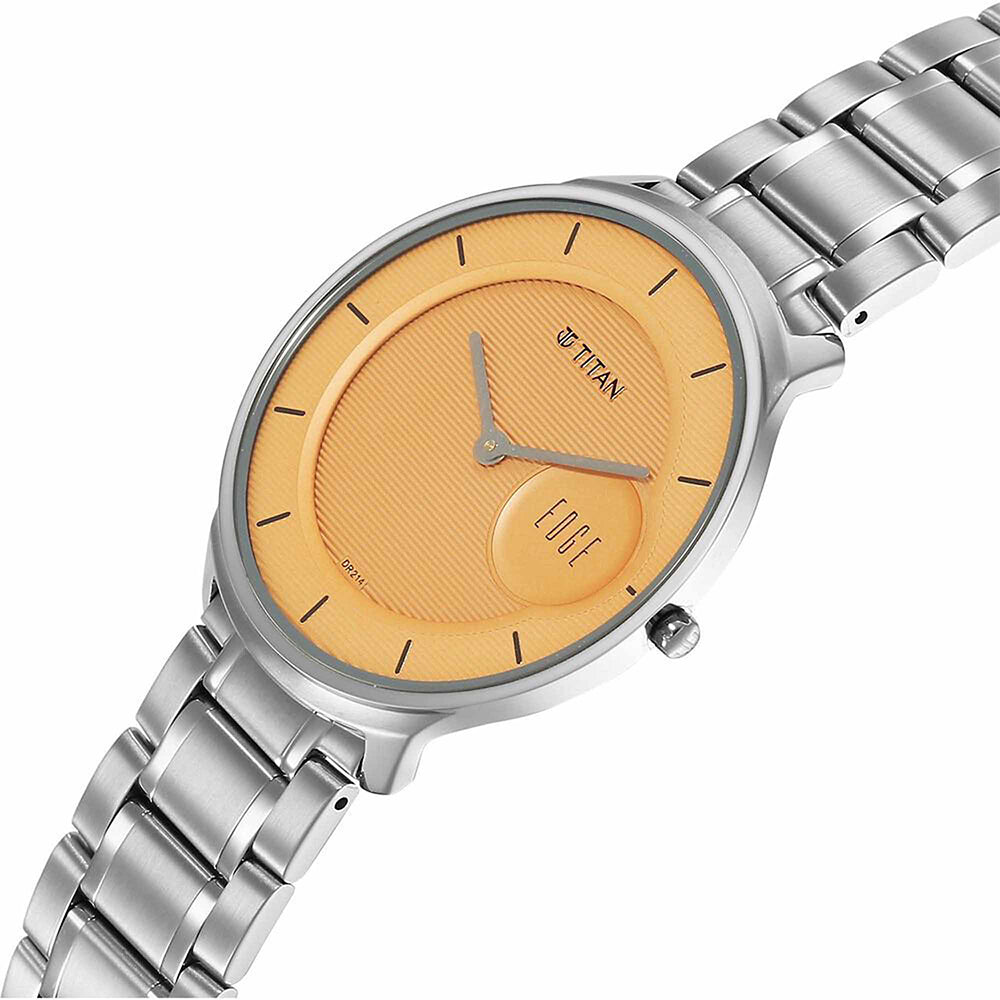 Titan Edge Murals Yellow Dial Stainless Steel Strap Watch for Men