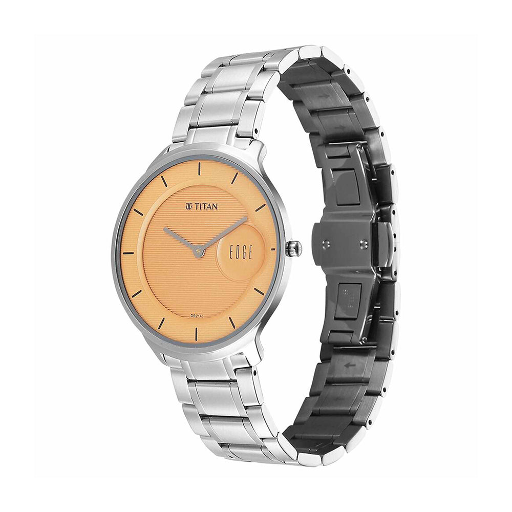 Titan Edge Murals Yellow Dial Stainless Steel Strap Watch for Men