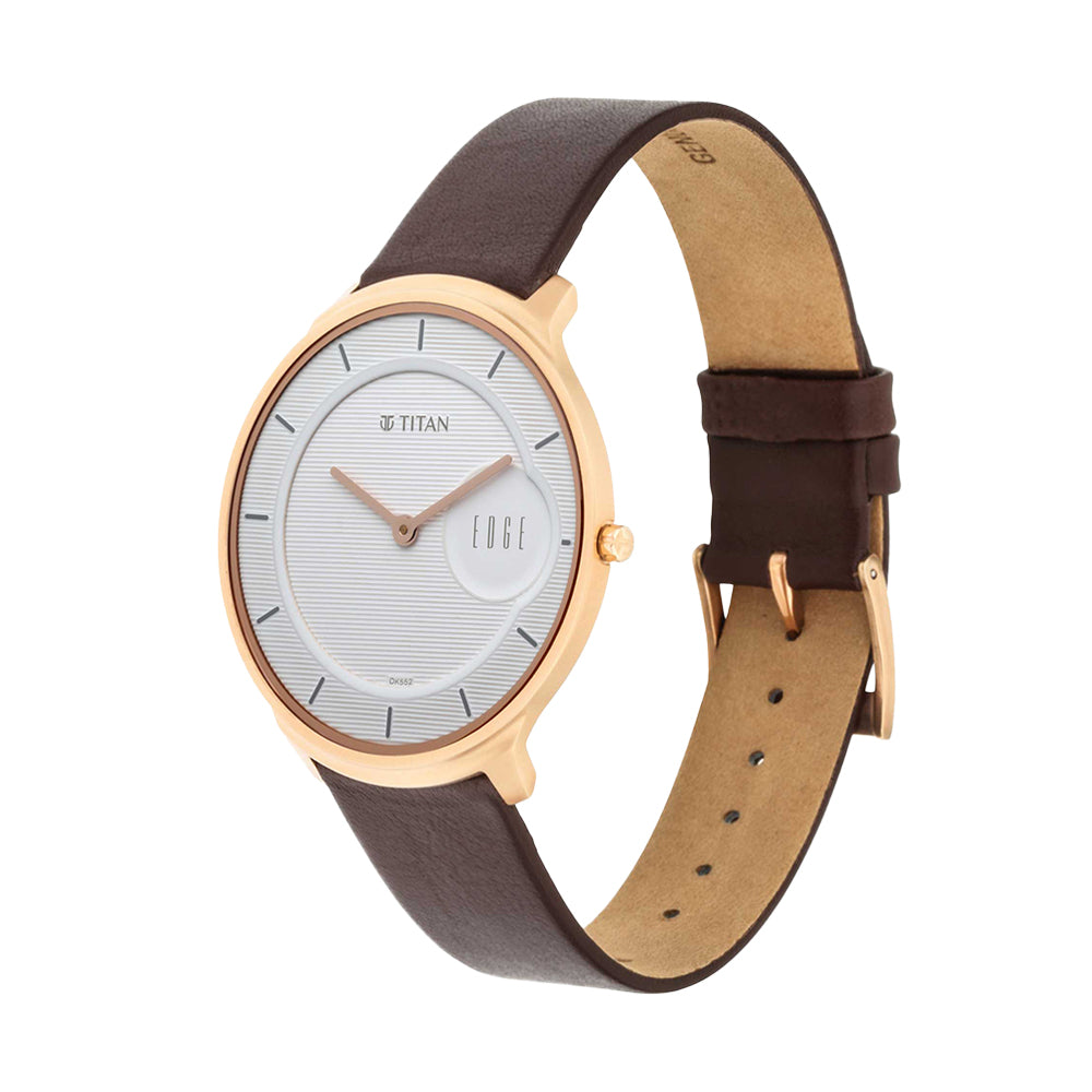 Jam Tangan Tali Kulit Dail Putih Titan Edge untuk Lelaki