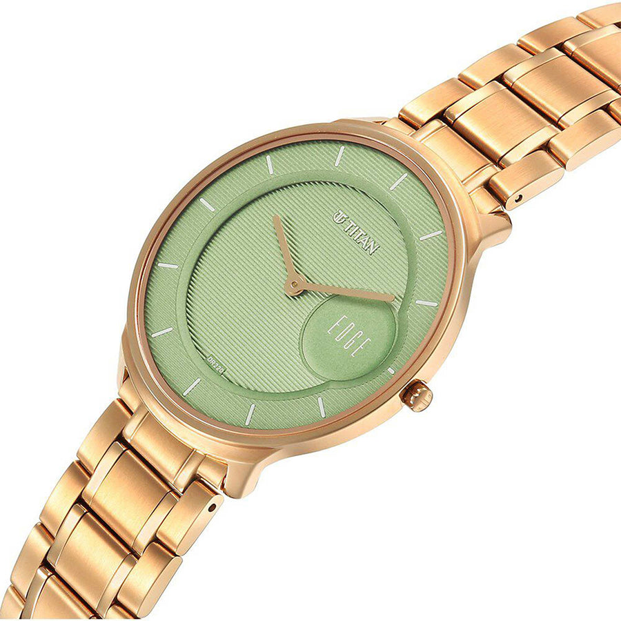Titan Edge Murals Green Dial Stainless Steel Strap Watch for Men