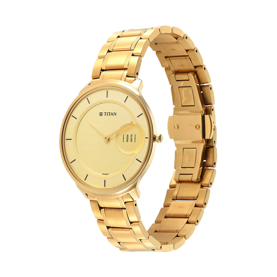 Jam Tangan Lelaki Tali Keluli Tahan Karat Dail Emas Logam Titan Edge