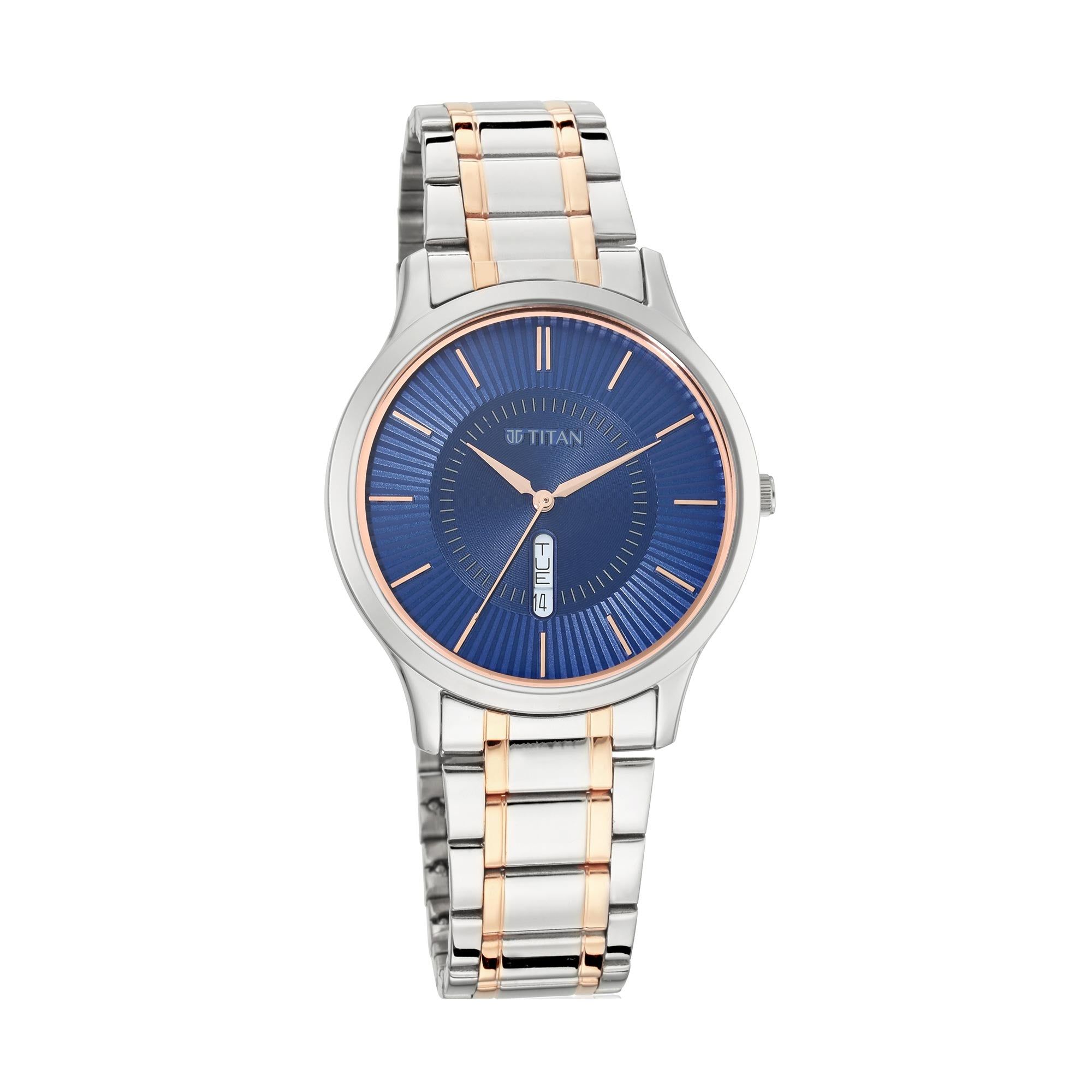 Titan Lagan Blue Dial Analog Day and Date Metal Strap for Men