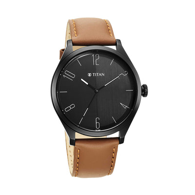 Titan Workwear Black Dial Leather Strap Watch for Men