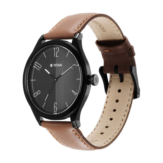 Titan Workwear Black Dial Leather Strap Watch for Men