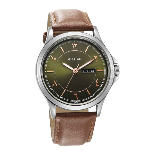 Titan Marhaba Green Dial Analog Leather Strap watch for Men