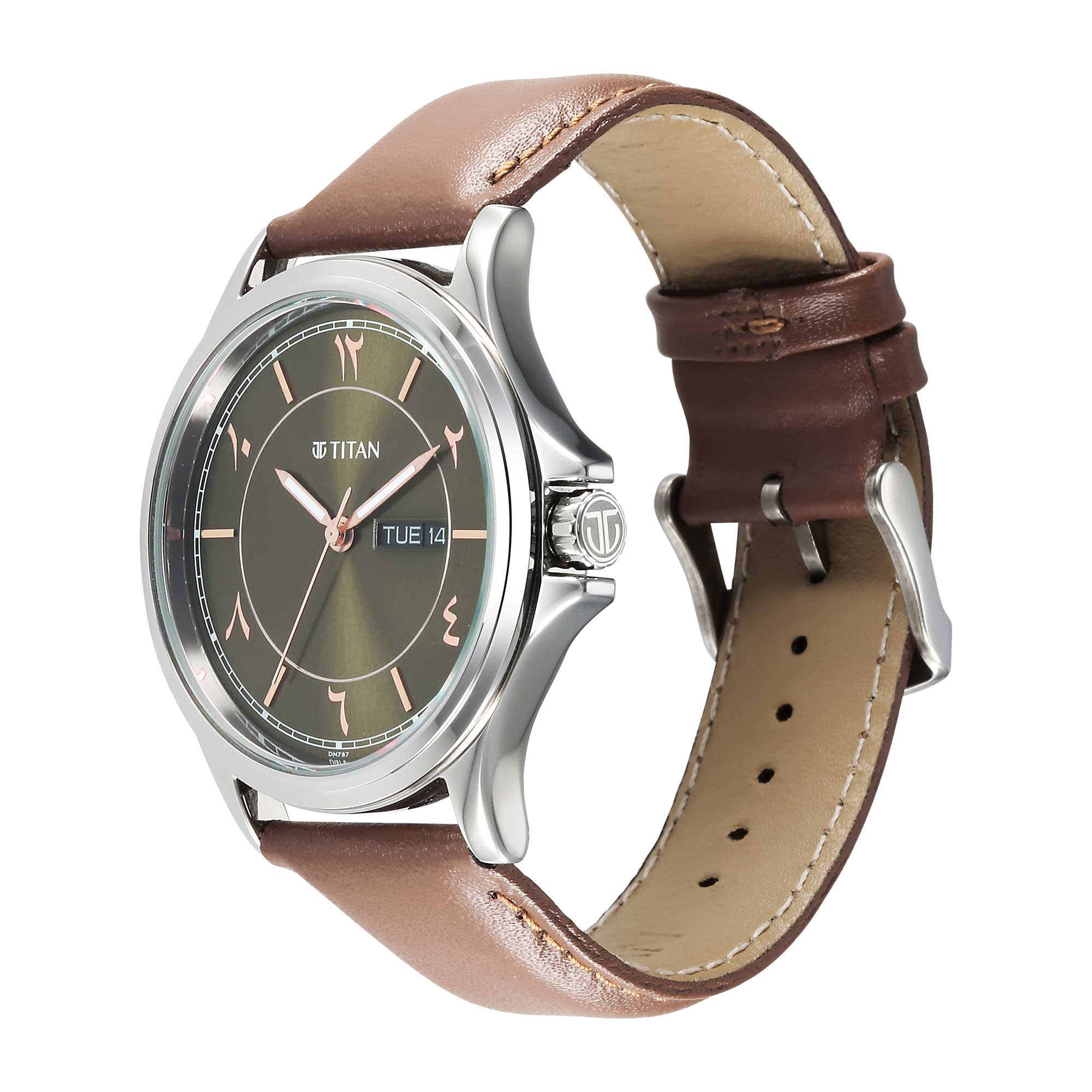 Titan Marhaba Green Dial Analog Leather Strap watch for Men