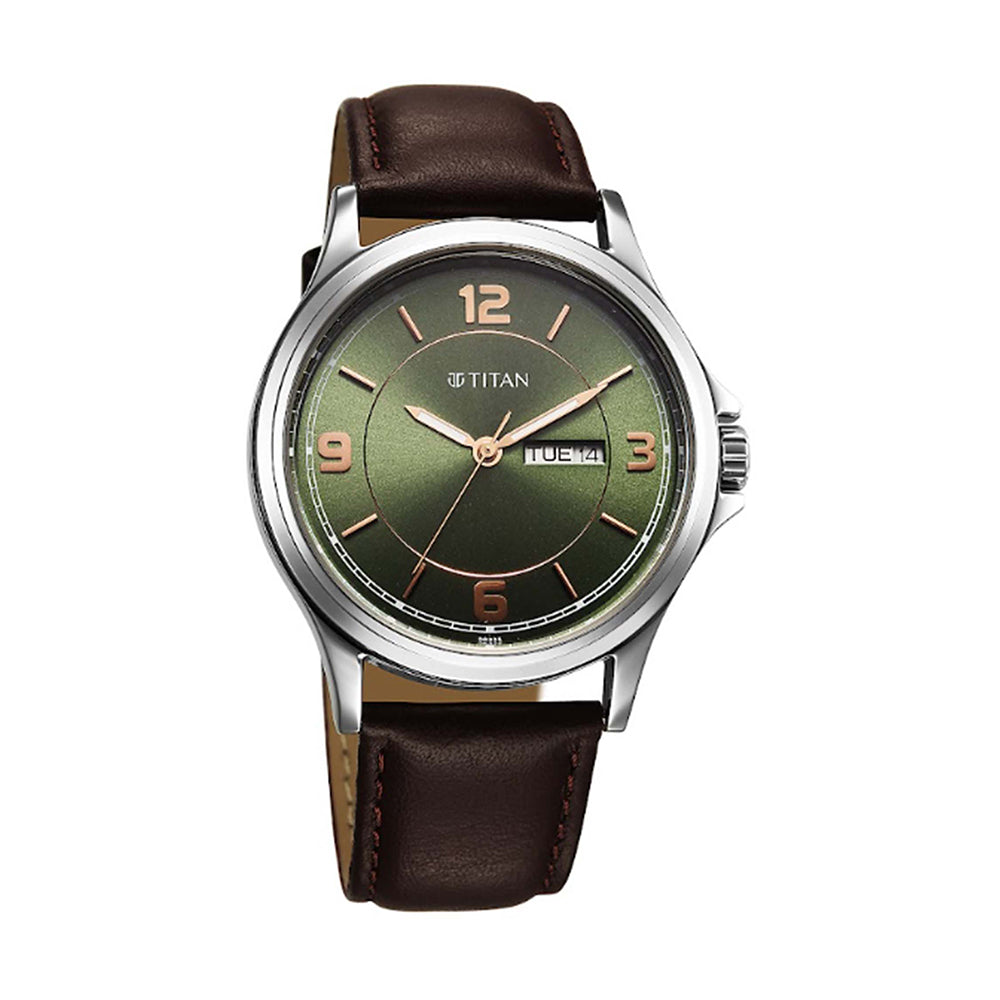 Titan Neo Arabic Green Dial Leather Strap Watch for Men