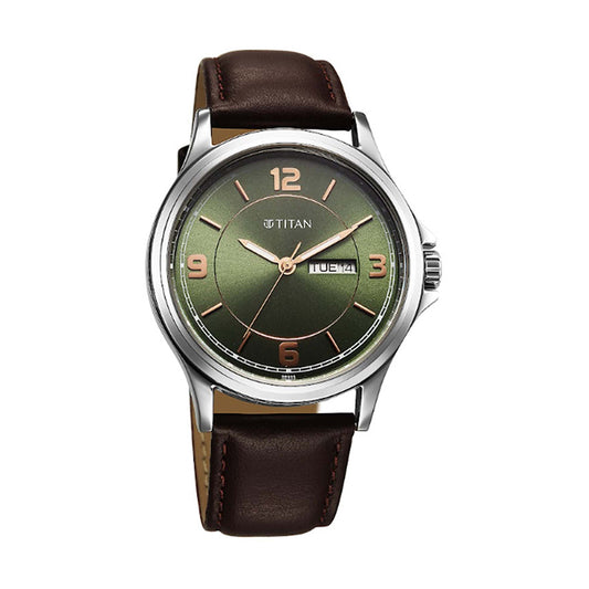 Titan Neo Arabic Green Dial Leather Strap Watch for Men