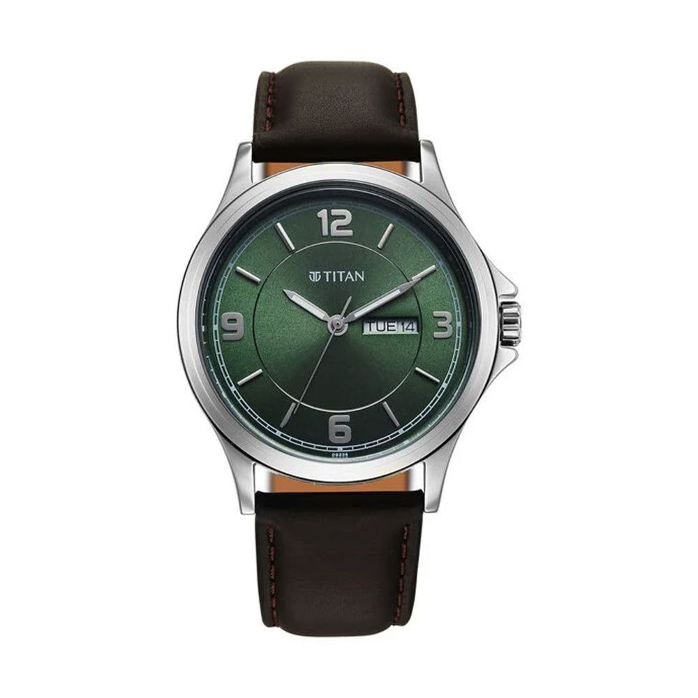 Titan Neo Arabic Green Dial Leather Strap Watch for Men